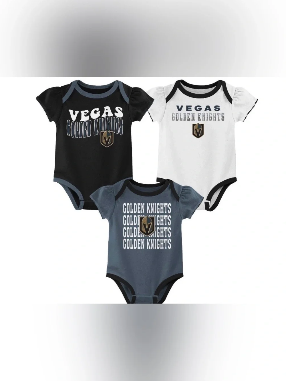NHL Vegas Golden Knights Infant Girls' 3pk Bodysuits - 3-6M